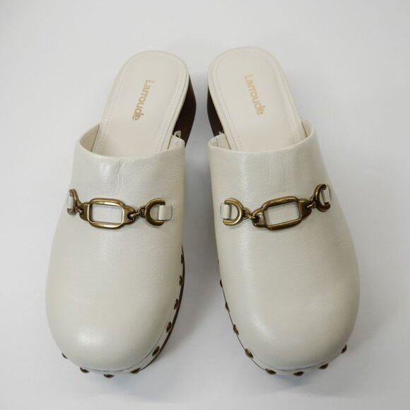 Larroude Zuzi Bit Mule Clogs Slip on Size 6 Ivory Cream Leather Wooden Studs NEW - Picture 7 of 15